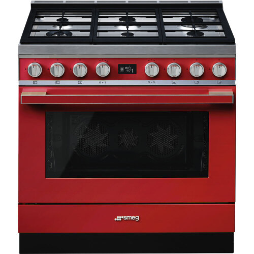 Smeg 900mm Portofino Pyrolytic Freestanding Cooker - Coral Red CPF9GPRA