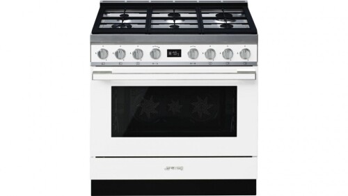 Smeg 900mm Portofino Pyrolytic Freestanding Cooker with Gas Cooktop - White CPF9GPWHA