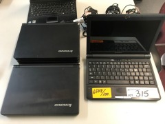 5x Lenovo ideapad SIOE Laptop Computers, 1x damaged hinge, only 3x power supplies