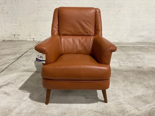 Darby Leather Accent Armchair, Saddle with Chestnut Legs