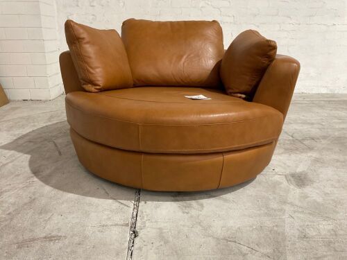 Snuggle Swivel Leather Armchair, Tan