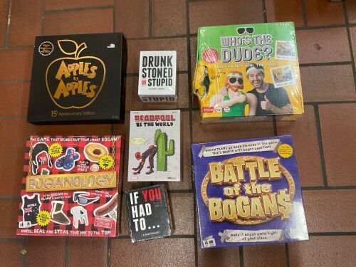 Bundle of Apples to Apple, Who's the Dude?, Battle of the Bogan$, Deadpool vs World, If You Had To, Drunk Stoned or Stupid and Boganology