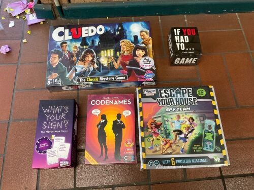 Bundle of Cluedo, Codenames, Escape Your House, What's Your Sign?, and If You Had To