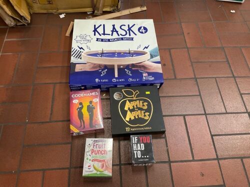 Bundle of Klask, Codenames, Apples to Apples, Fruit Punch Halli Galli, and If You Had To