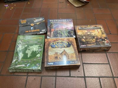 Bundle of Kingsburg, The King Abbey, Teotihuacan Expansion, Power Grid and Murder Mystery Party