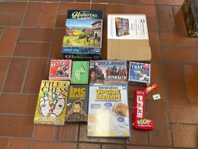 Bundle of Hallertau, Upside Drawn, Trap, Epic Beard, Tile Chess, Zen Master, Wyatt Earp, Board Game Organizer, LEXicon Card Tiles