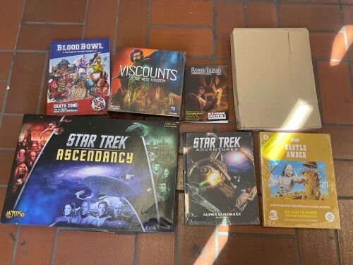 Bundle of Star Trek Ascendancy, Star Trek Adventures, Castle Amber, Carcass Crawler, Blood Bowl, Viscounts of the West Kingdom, Folded Space Game Inserts