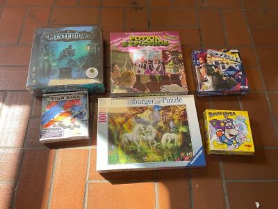 Bundle of Mysterium, Potion Explosion, Ravensburger Puzzle 1000 pcs, Star Saga, Spyfall and Rhino Hero