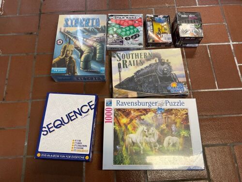 Bundle of Siberia, Star Saga, Marvel Miniature, Sparkle Kitty Nights, Southern Rails, Sequence Classic and Ravensburger Puzzle 1000pcs