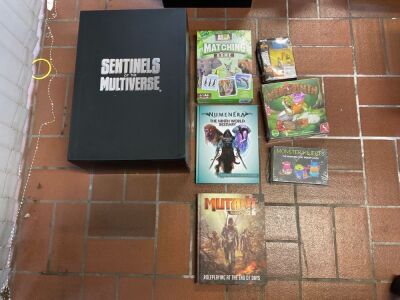 Bundle of Sentinels of the Multiverse, Animal Planet matching game, Numenera the ninth world bestiary, Mutant year zero book, Marvel Miniature Game, Memorinth and Monster Rejects