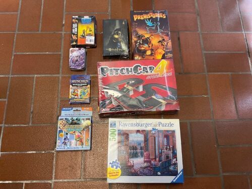 Bundle of Ravensburger Puzzle 500pcs, PitchCar4, Prehistories, OMEN, Marvel Miniature Game, 2 x Munchkin and Out Styles