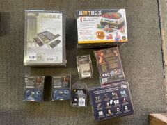 Bundle of Barrage, 8 bitbox, Midnight Circle, Conquest game Card, 12 Games of Christmas, Batman miniature game, 2x Battlestar Galactica, - 2