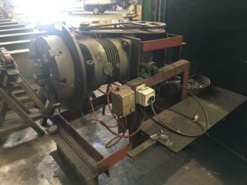 HEAVY DUTY STEEL FRAMED VERTICAL ROTARY WELDING JIG with V-Belt Geared Drive to Right Angle Gear Box, Treadle Control to 415V 3 Phase Electric Motor and Switch