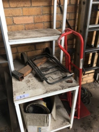 2 Assorted Hand Trucks, Office Table and Shelving Units