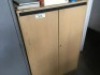 Timber Framed 2 Door Stationery Cabinet and 4 Assorted Timber Framed Office Desks