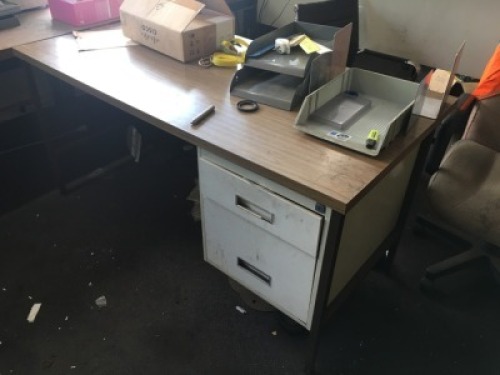 8 Assorted Steel Framed Timber Topped Office Desks