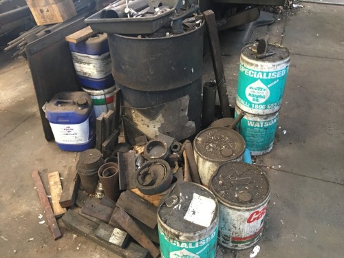 9 Assorted Full and Part Drums Hydraulic and Honing Oil