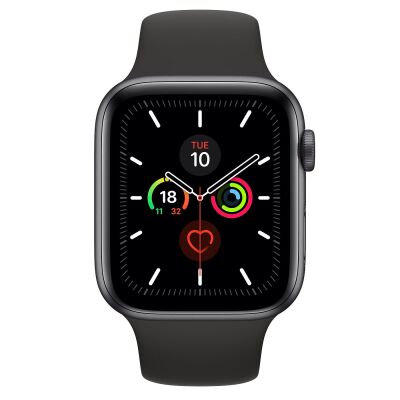 Apple Watch Series 5 44mm Space Gray Aluminum Case Black Sport Band - GPS 