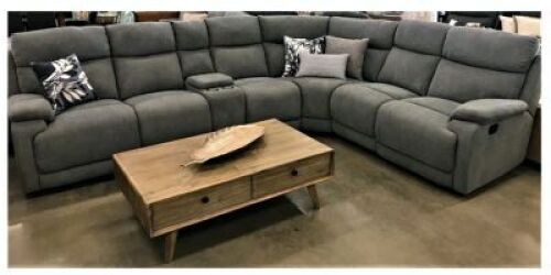 Lagoona Corner Lounge with Electric Recliners and Multimedia Outlets - Charcoal