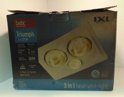 IXL Tastic Triumph 3 In 1 Bathroom Heat Fan Light Model 11311