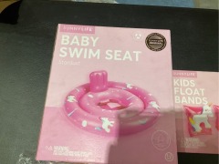 1 x Baby Swim Seat Stardust
1 x Kids Float Bands Unicorn 
1 x Kids Lunch Bag Bee
1 x Electric Air Pump - 3