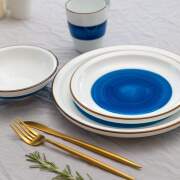 Flur 12 Piece Dinner Set, Blue/White