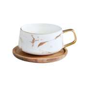 Goldtiek Mug With Wooden Saucer, White