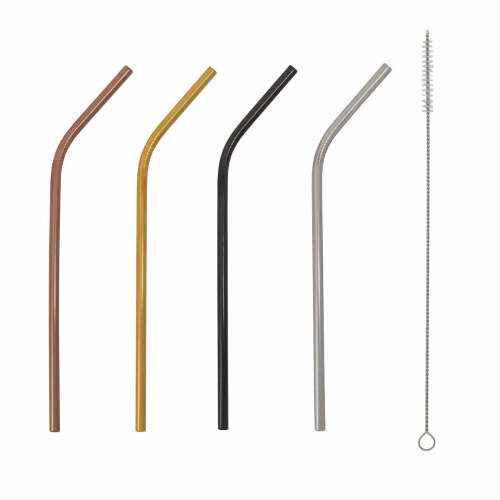 Seoul 4 Piece Stainless Steel Straw Set, Mixed Colours