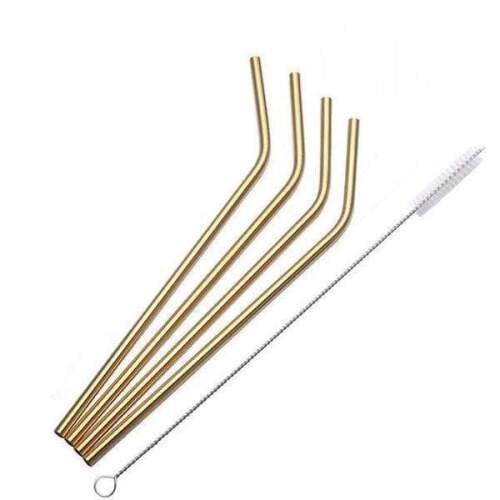 Seoul 4 Piece Stainless Steel Straw Set, Gold