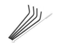 Seoul 4 Piece Stainless Steel Straw Set, Black