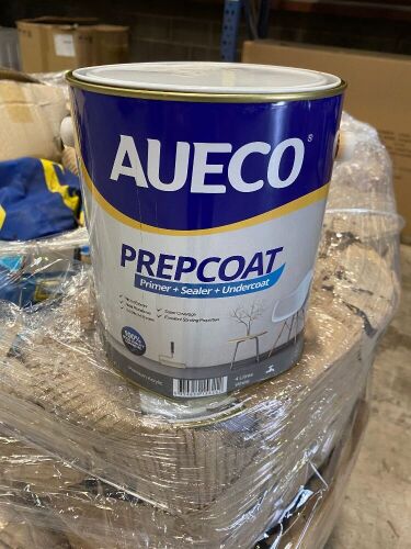One mixed pallet of Aueco PrecoatPrimer Sealer Undercoat, FulaFlex 550 PU Sealant 600mL and boxes zinx screws.