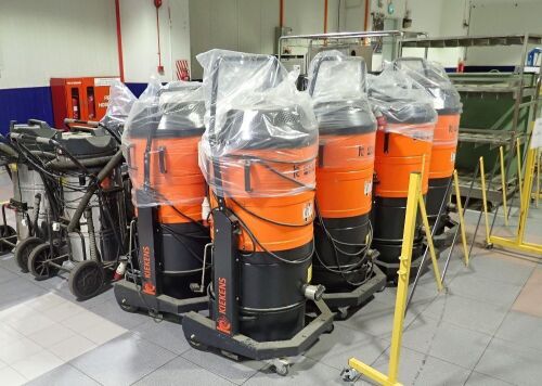 5 x KIEKENS KE 2000 Industrial Vacuum Cleaners (3 phase), 400V 3 phase-50Hz, Airflow 330m3/h, Motor power 2.2kW, Approx. dust container Capacity 55l