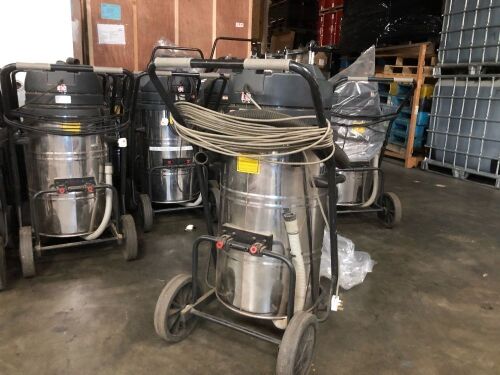 19 x Klenco Kinetix DSW 6S industrial vacuum cleaners (wet & dry), 220-240V, 50-60Hz, 260W 280W max., Airflow 430m3/h, 2 stage fan, Suction 24120 Pa. Approx. Tank Capacity (gross/nett) 89/67