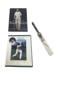 Donald Bradman Signed Mini Bat & Book Package