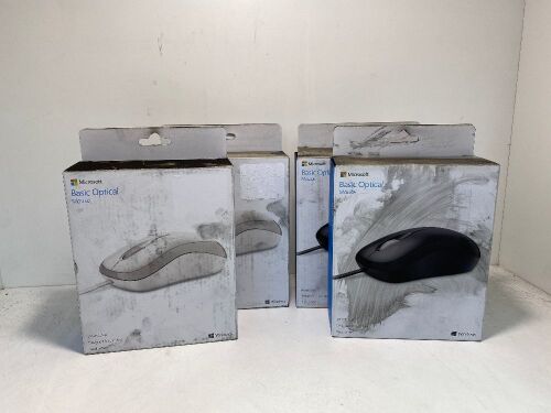 Box of 2x black and 2x white Microsoft Branded "Basic Optical Mouse) - wired