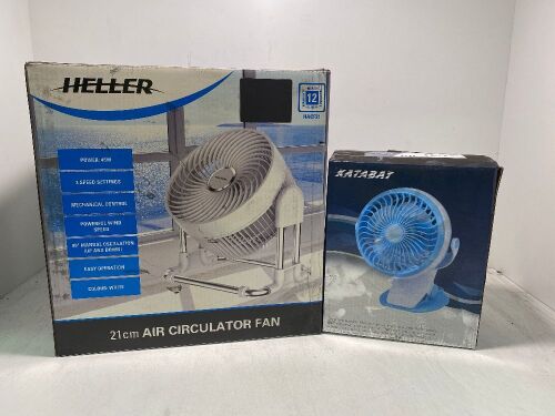 Heller 21cm Air Circulator Fan & Katabat 4inch Rechargeable Fan with Clamp