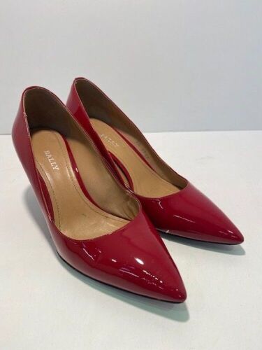 One Pair of Bally womens shoes, red patent leather, size 39.