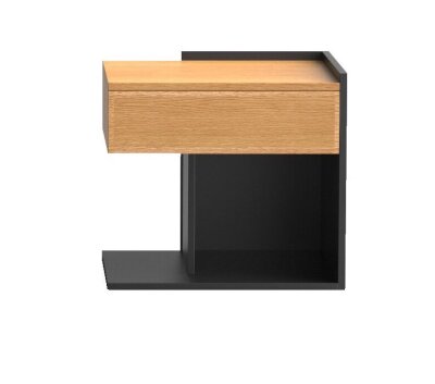 1 x Essimetri Bedside Table - Oak/Black - Right
