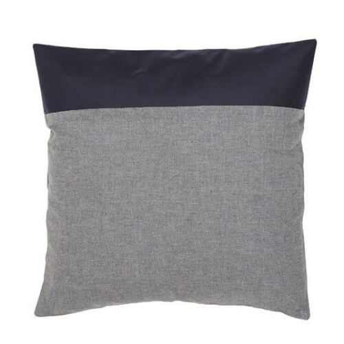 3 x Leather and Linen Stripe Cushions - Navy + Grey