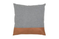 2 x Leather and Linen Stripe Cushions - Tan + Grey