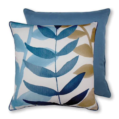 1 x Meadow Leaf Print Cushion - Blue/Multi