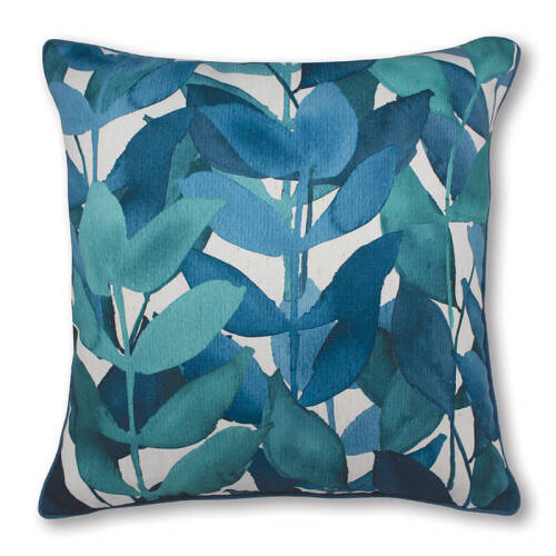 1 x Zanzibar Leaf Print Cushion - Blue/Teal