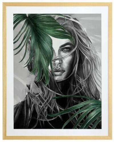 1 x Breathless Framed Print - Patricia Mendes - Black/White/Green