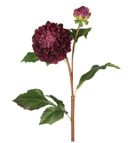 10 x Dahlia Pompon Artificial Flowers - Burgundy Purple