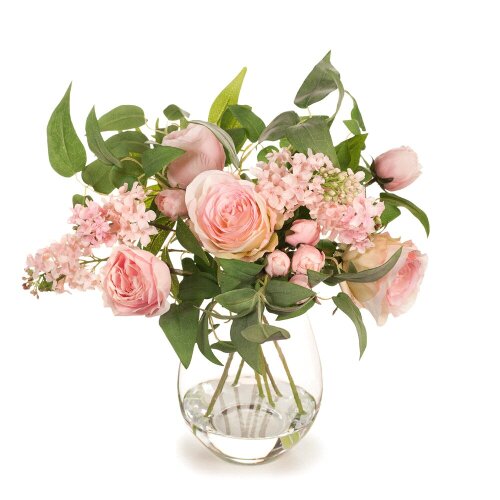 3 x Rose Lilac Mix Artificial Flowers in Vases - Light Pink