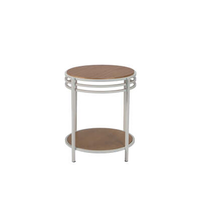 1 x Mini Side Table with Shelf - White + Natural