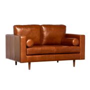 1 x Missy Two Seat Leather Sofa - Brown - 2
