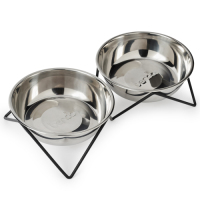 1 x Woof Woof Double Dog Bowl - Black
