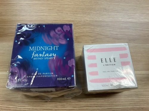 Bundle of 1 x 2 x Britney Spears Midnight Fantasy Eau de Parfum Spray 100ml & 1 x Elle LEdition Eau De Parfum 100ml Spray