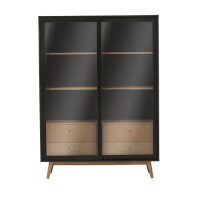 1 x Ventura Glass Cabinet - Black + Natural